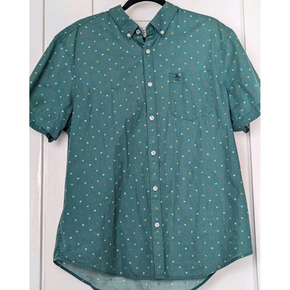 Original Penguin Other - Original Penguin Shirt Mens XL Teal Floral Button Front Short Sleeve Pocket